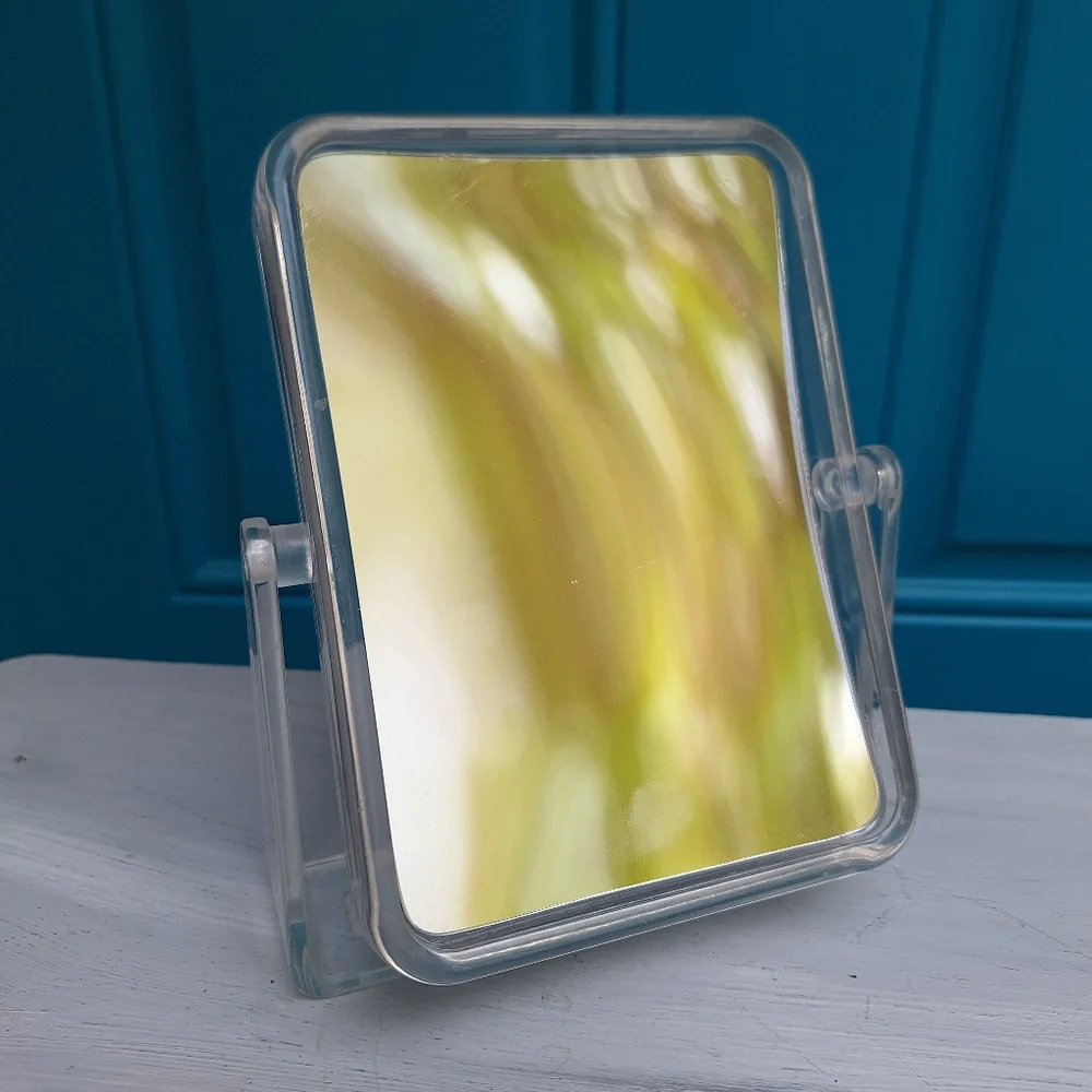 Lucite Mirror 10x Magnified Swivel Table Top Vanity Clear Acrylic Frame